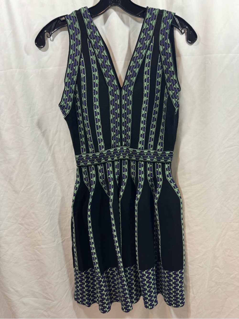 Missoni Black Mini Dress with Green and Purple Trim 42 - Picture 2 of 14
